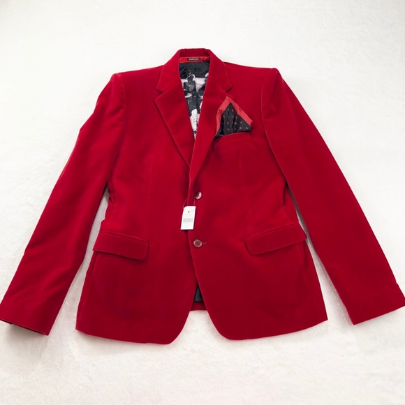 Alexander Mcqueen Velvet Blazer Jacket Red Sz 38R - Picture 2 of 8